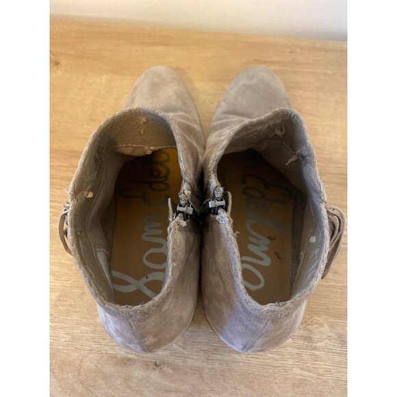 Sam Edelman Women's Taupe Suede Ankle Boots With Fringe & Stacked Heel Size 8 - Picture 5 of 9